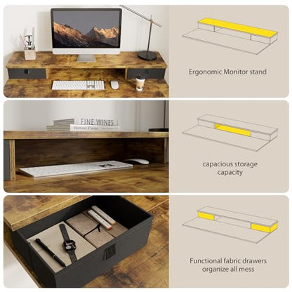 Agilestic 55 * 24 Inch Electric Standing Desk with Drawers, Rustic Brown - color: Rustic Brown, size: 55 x 24 Inches with 2 drawers