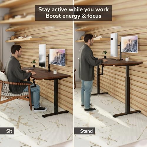 Mount-It! Hand Crank Standing Desk, 55" One-Piece Adrift Top, 132 lbs - color: Adrift