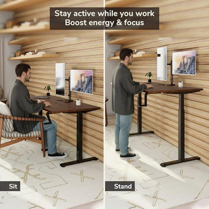 Mount-It! Hand Crank Standing Desk, 55" One-Piece Adrift Top, 132 lbs - color: Adrift