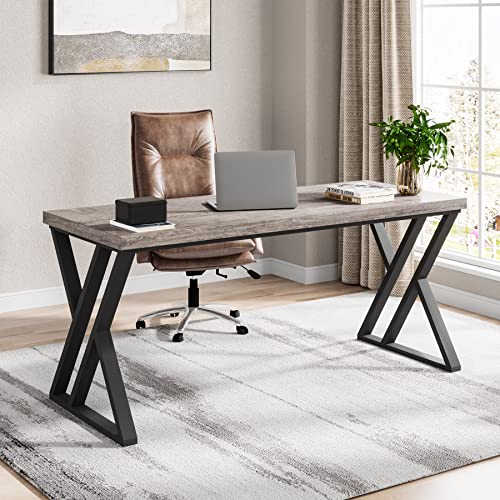 LITTLE TREE 55 Inch Large Simple Industrial Computer Desk Study Writing Table Home Office Workstation,Grey - color: Grey+black