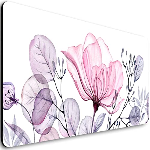 Extended Gaming Mouse Pad (31.5 X 11.8 in), Large Non-Slip Rubber Base Mousepad,Keyboard Mouse Mat Desk Pad for Work, Game, Office, Home - White Pink Flower, MOU-04