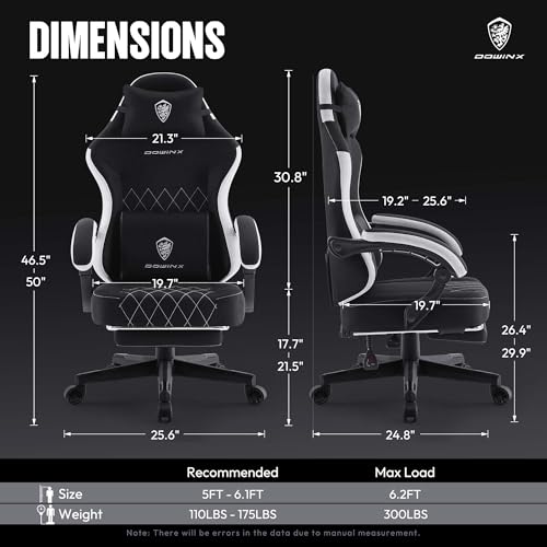 Dowinx Fabric Gaming Chair, Ergonomic Computer Chair with Footrest and Pocket Spring Cushion, Height Adjustable Video Gamer Chair with Lumbar Support for Adults, Black - color: Black