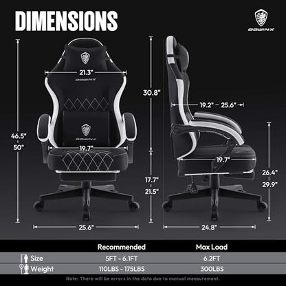 Dowinx Fabric Gaming Chair, Ergonomic Computer Chair with Footrest and Pocket Spring Cushion, Height Adjustable Video Gamer Chair with Lumbar Support for Adults, Black - color: Black