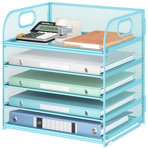 Lavatino Desk Letter Tray Paper Organizer for Desk 5-Tier with Handle Mesh Desktop File Organizer Paper Holder for Classroom Office Accessories - Blue - color: 5 Tier - Blue, size: 12.6" x 9.1" x 11.5"