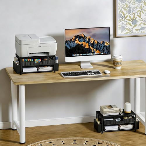 Printer Stand for Desk, Desktop Printer Shelf for Home Office, Black - color: Black-High