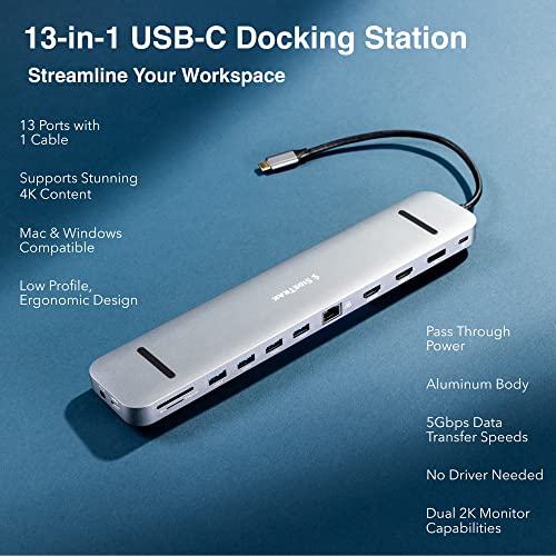 SideTrak 4K Docking Station 13-in-1 - USB-C®, USB-A 3.0, HDMI, 4k 60Hz Display, Ethernet, Audio Jack, Windows MST, Mac SST | Dell Docking Station, Thunderbolt Dock, Power Battery, Surface Tablet Dock - size: 13-Port (1x DP + 2x HDMI)