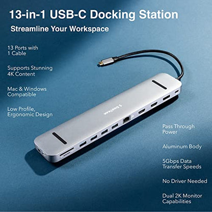 SideTrak 4K Docking Station 13-in-1 - USB-C®, USB-A 3.0, HDMI, 4k 60Hz Display, Ethernet, Audio Jack, Windows MST, Mac SST | Dell Docking Station, Thunderbolt Dock, Power Battery, Surface Tablet Dock - size: 13-Port (1x DP + 2x HDMI)