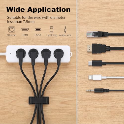 14Pcs Self Adhesive Cable Clips, Cord Organizers Wire Clips | Adhesive Cable Clips for Desk Cord Management Wire Clip Cord Holder for Under Desk, Car, Wall, TV PC Ethernet Cables (Black)