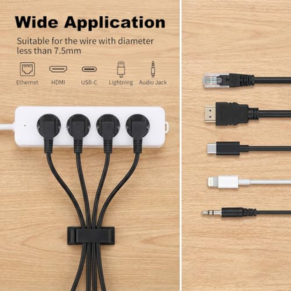14Pcs Self Adhesive Cable Clips, Cord Organizers Wire Clips | Adhesive Cable Clips for Desk Cord Management Wire Clip Cord Holder for Under Desk, Car, Wall, TV PC Ethernet Cables (Black)