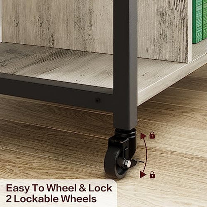 IDEALHOUSE Under Desk Printer Stand with Power Outlets and USB Charging Ports, Desktop Printer Table with Storage Shelf, 4 Tier Mobile Printer Stand with Wheels for Home Office, Rustic Gray