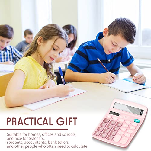 8 Pack Calculator Bulk, 12 Digits Calculators Desktop Solar and Battery Dual Power Large LCD Display and Sensitive Button Handheld for Office, School (Pink) - color: Pink