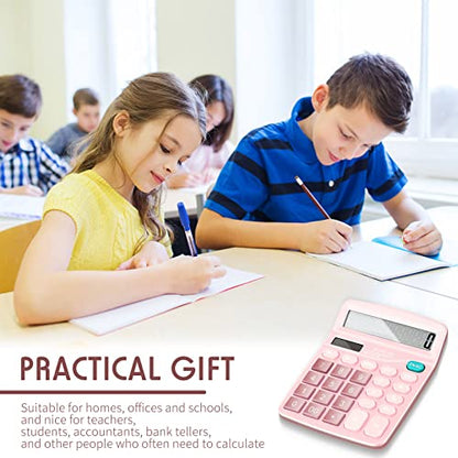 8 Pack Calculator Bulk, 12 Digits Calculators Desktop Solar and Battery Dual Power Large LCD Display and Sensitive Button Handheld for Office, School (Pink) - color: Pink