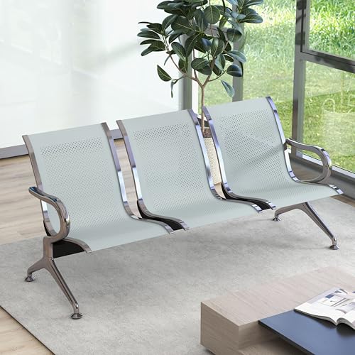 Kinsuite 3-Seat Reception Chairs - Waiting Room Chairs with Arms & Stainless Steel Frame, Waiting Room Bench Lobby Chairs for Office Airport Bank Hospital, Silver - color: Silver, size: 3-Seat