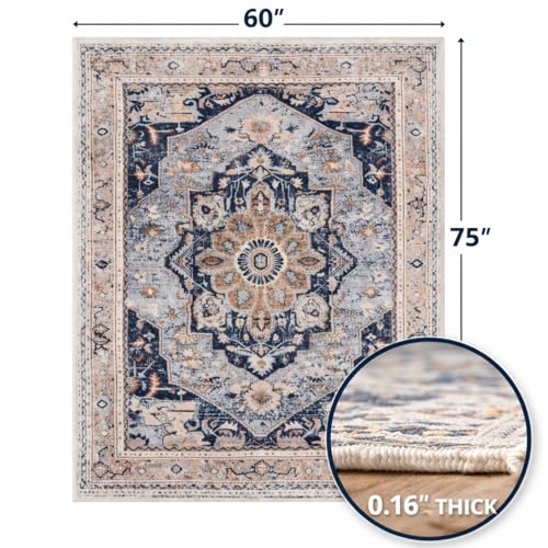 Chair Mat 5x6, Washable Low Pile Area Rug for Living Room