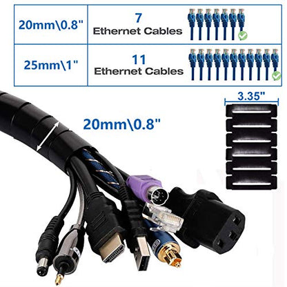 10FT Cable Management Sleeve Cord Bundler 0.8" Diameter w/Zip Clip Zipper Wire Wrap Cord Organizer Cable Tube Hider Flexible & Expandable Home & Office Wire Concealer for PC TV Computer Cinema - size: 0.8" Dia