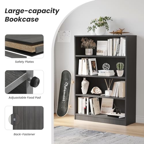 Farini 48 Inch Tall Bookcase,4 Shelf Bookshelves,Adjustable Bookshelf for Home Office,Grey - color: Grey, size: 4 shelf