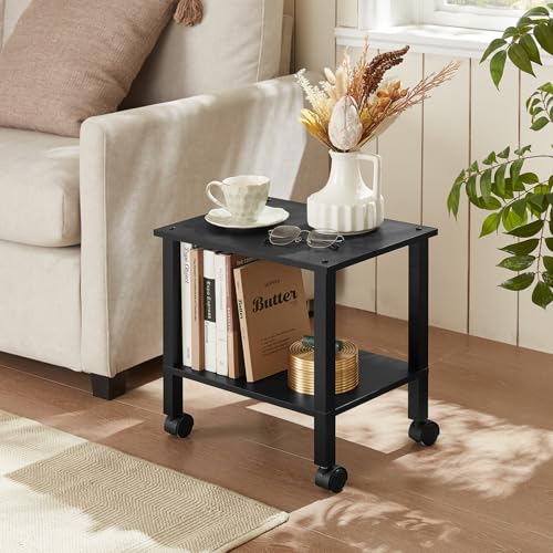 YUFAM 2 Tier Under Desk Printer Stand with Storage, Black - color: Black, size: 11.8"D×15.7"W×15.3"H