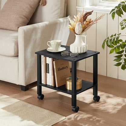 YUFAM 2 Tier Under Desk Printer Stand with Storage, Black - color: Black, size: 11.8"D×15.7"W×15.3"H
