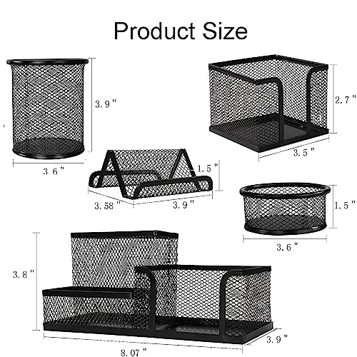 Mesh Pen Holder for Desk Pencil Holders 5 Pieces Desk Organizer Office Supplies Caddy with Sticky Notes Holder for Office School Home Black - style: 5 Piece Set