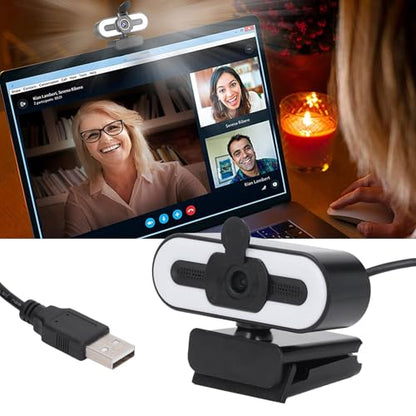 1080P HD Webcam with Microphone, Computer Web Camera Wide Angle with Adjustable Ring Light for Wins for OS X, USB Webcam for Video Streaming Conference