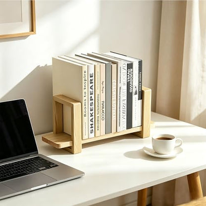 Adjustable Desktop Bookshelf, Wooden Tabletop Bookshelf, Small Desk Shelf for Home, Living Room, Class, Dorm - color: Natural Wood