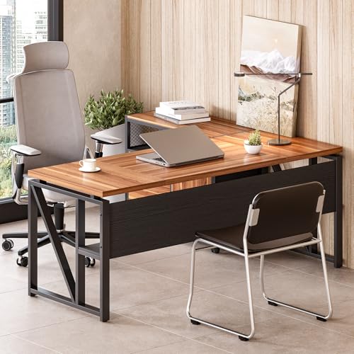 LITTLE TREE 63-Inch Office Desk with 31.5-Inch Lateral File Cabinet, Study Writing Desk Computer Desk for Home Office - color: Brown