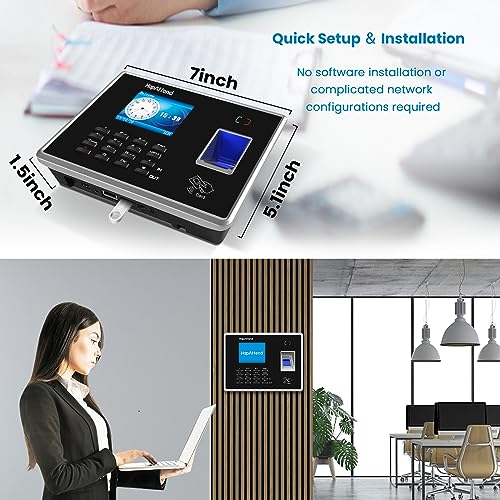 Time Clocks for Employees Small Business Automatic Calculate Hours, 0 Monthly Fees Fingerprint Time Clock, H2 Standalone Biometric Clock in Machine for Employees with 5 RFID Cards (No WiFi)