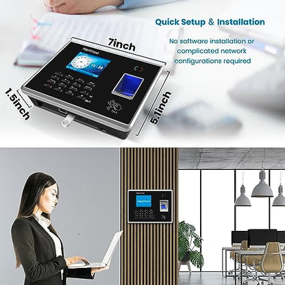 Time Clocks for Employees Small Business Automatic Calculate Hours, 0 Monthly Fees Fingerprint Time Clock, H2 Standalone Biometric Clock in Machine for Employees with 5 RFID Cards (No WiFi)