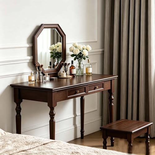 Walnut Writing Desks with Drawers, 47" French Country Style - color: Walnut, size: Standard-47 inches
