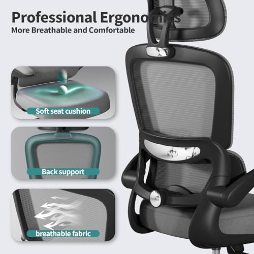 TRALT Office Chair Ergonomic Desk Chair - Gaming Chair with Lumbar Support (1,Dark Grey) - color: Dark Grey
