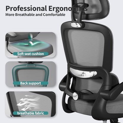 TRALT Office Chair Ergonomic Desk Chair - Gaming Chair with Lumbar Support (1,Dark Grey) - color: Dark Grey