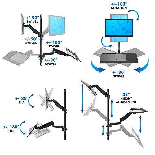 Mount-It! Single Monitor Arm Wall Mount Workstation with Keyboard Tray & CPU Holder, Height Adjustable Gas Spring Full Motion Computer Station, Fits 17–32” VESA 75x75 100x100, Black - size: Single Monitor