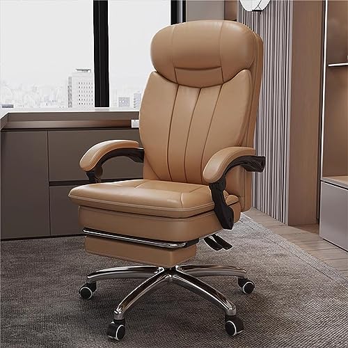 Ergonomic Office Chair - Adjustable Height Desk Chair with Lumbar Support and Retractable Footrest - High Back Chairs PU Leather Thick Seat Cushion, Head, and Arm Rests - Reclines - color: Yellow
