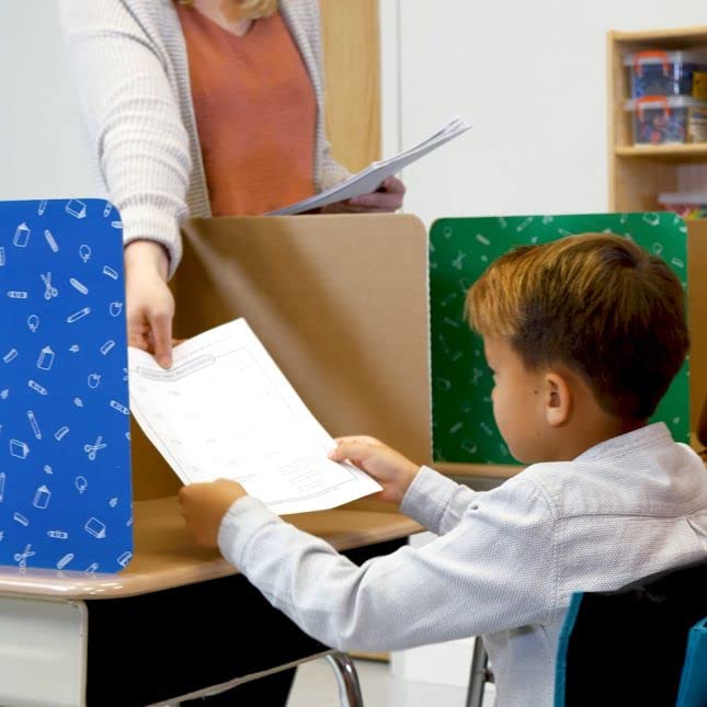 Really Good Stuff Standard Privacy Shield, 3 Colors, Set of 12 | Matte Finish in Red, Green & Blue, Desk Dividers - color: Red, Blue, & Green Pencils, size: Large 14"H