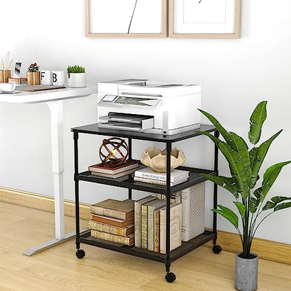 Giantex Printer Stand, 3-Tier Industrial Printer Cart with Lockable Wheels, Adjustable Shelves, Metal Frame, Mobile Under Desk Shelf for Home Office, Printer Table Fit Fax Machine, Scanner (Black) - color: Black, size: 24"x20"x27.5"