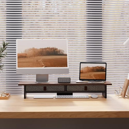 Fenge 35 Inch Monitor Stand with Drawer Storage, Computer Riser for Desk - color: Brown
