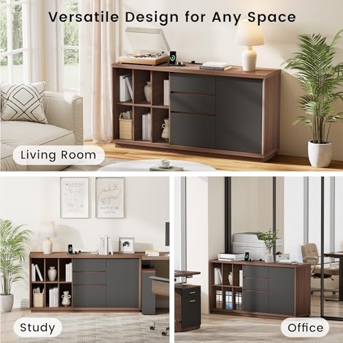 ModernMate 60" File Cabinet with Drawers & Door, Built-in Charging Station