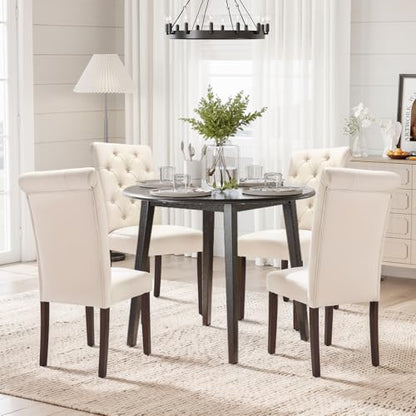 COLAMY Tufted Dining Chairs Set of 4, Accent Parsons Diner Chair Upholstered Fabric Stylish Kitchen Chairs with Solid Wood Legs and Padded Seat, Beige - color: Beige, size: set of 4