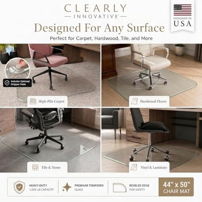 Tempered Glass Office Chair Mat for Carpet & Hardwood, 44" x 50", Clear - color: Clear (Standard Clear), size: 44" by 50" Non-Tabbed