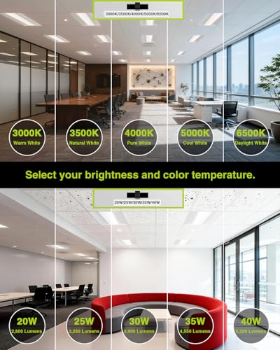 YXL 2x2 LED Troffer Light, 5CCT Switch LED Drop in Ceiling Light for Dropped Ceiling,5400/4725/4050/3375/2700 Adjustable Lumens, 6500K/5000K/4000K/3500K/3000K Color Temperature, Dimmable 0-10V,ETL - size: 2x2 FT-4Pack