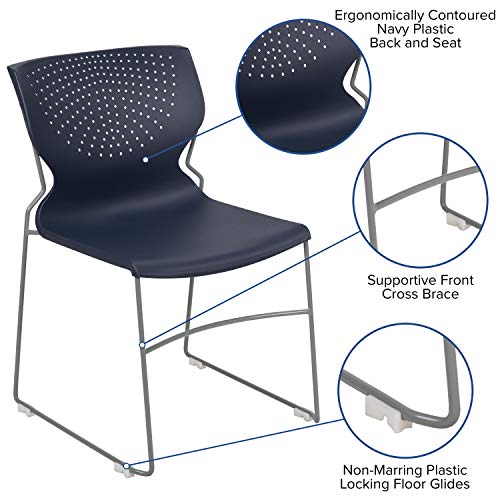 EMMA + OLIVER Home and Office Navy Full Back Stack Chair with Gray Fr | Powder Coated, 661 LBS. Weight Capacity - color: Navy