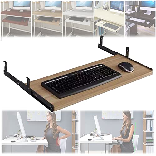 Generic Sliding Keyboard Tray Under Desk Retrofit - Wooden Desk Extender for Posture Improvement, Mouse Storage, Arm Support - Ergonomic Space Saving Solution, 60x27cm, White - color: White, size: 60x27cm