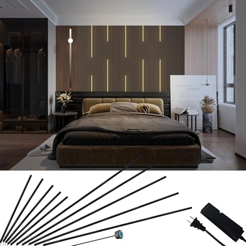 HAMRVL Black Wall Panel Lights - 10pcs 3000K Warm White Slat Wall Lights with Touch Control, Dimmable Self-Adhesive LED Recessed Lighting for Wood Slat Wall Panel, Media Wall, Bedroom, Living Room - size: 19.7in＋39.4in/10 Pack