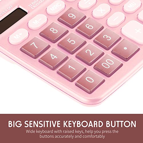 8 Pack Calculator Bulk, 12 Digits Calculators Desktop Solar and Battery Dual Power Large LCD Display and Sensitive Button Handheld for Office, School (Pink) - color: Pink