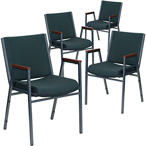 Flash Furniture Hercules Fabric Stack Chair with Arms, Green, 4-Pack - color: Green Patterned Fabric, size: Set of 4