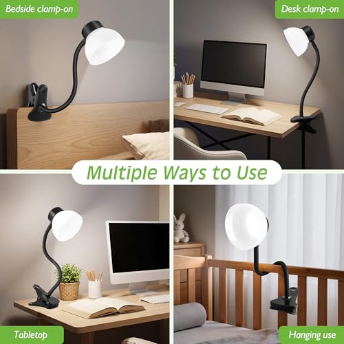 Desk Lamps for Home Office,Small LED Reading Lamp,5000K Eye-Care Desk Light | Clip On Desks Lamps for College Dorm, Kids Desk, Bed Headboard, Flexible Gooseneck, Compact Small Table Lamp - color: Matte Black