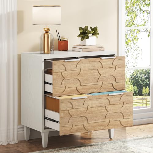 Tribesigns 2-Drawer File Cabinet, Lateral Filing Cabinet for A4/Letter/Legal Size, Office Storage Cabinet, Printer Stand with Storage Drawer for Home Office, White & Walnut - color: Walnut and White