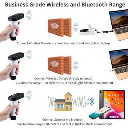ScanAvenger Wireless Portable 1D with Stand Bluetooth Barcode Scanner: Hand Scanner 3-in-1, Cordless, Rechargeable Scan Gun for Inventory (1D&2D with LCD Display and Upgraded Next Gen Stand) - style: 1D&2D with LCD Display and Upgraded Next Gen Stand
