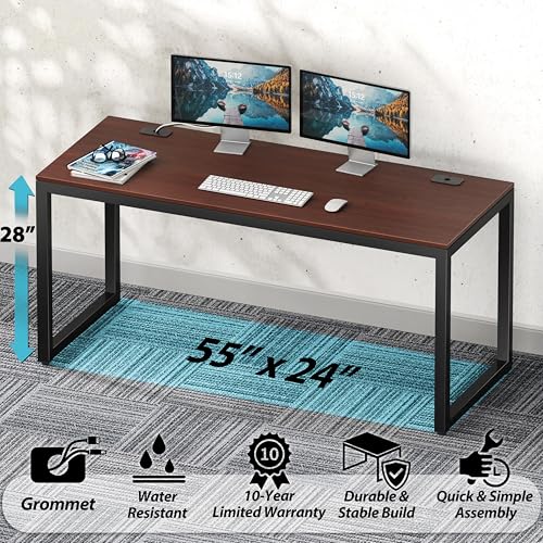 SHW 55-Inch Commercial-Grade Office Computer Desk, Cherry - color: Cherry, size: 55-Inch
