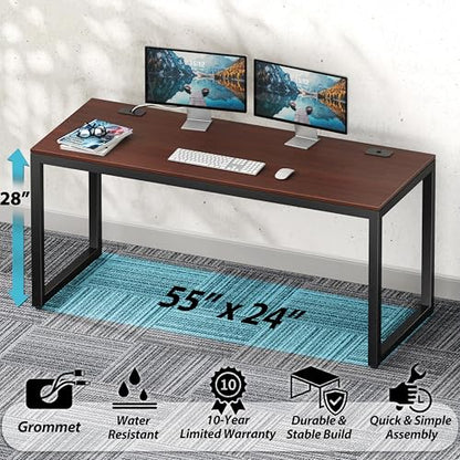 SHW 55-Inch Commercial-Grade Office Computer Desk, Cherry - color: Cherry, size: 55-Inch